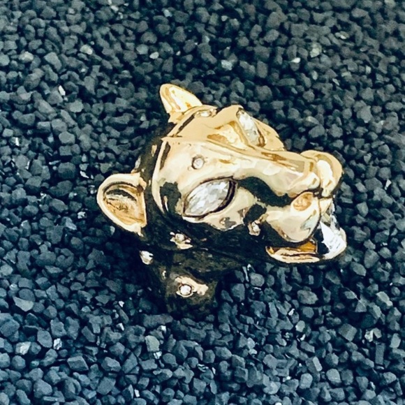 ALEXIS BITTAR• NEW Gleaming Gold Sculpted Panther Head Crystal Power Ring size 7 - Picture 15 of 15